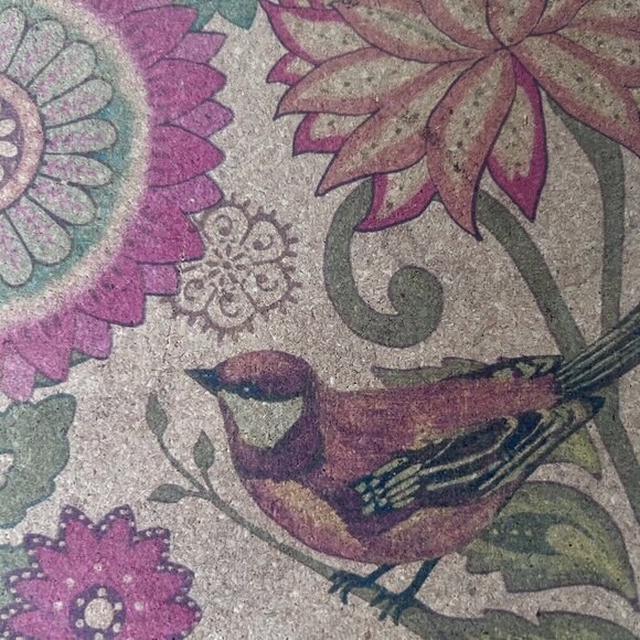 Colorful Bird and Flower Scalloped Cork Trivet Hot Plate Set of 2 - Picture 4 of 7